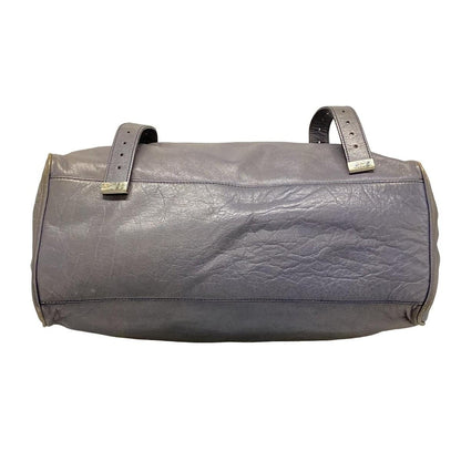 MULBERRY Hand Bag Tote Purse Turn Lock Leather Blue Gray Authentic