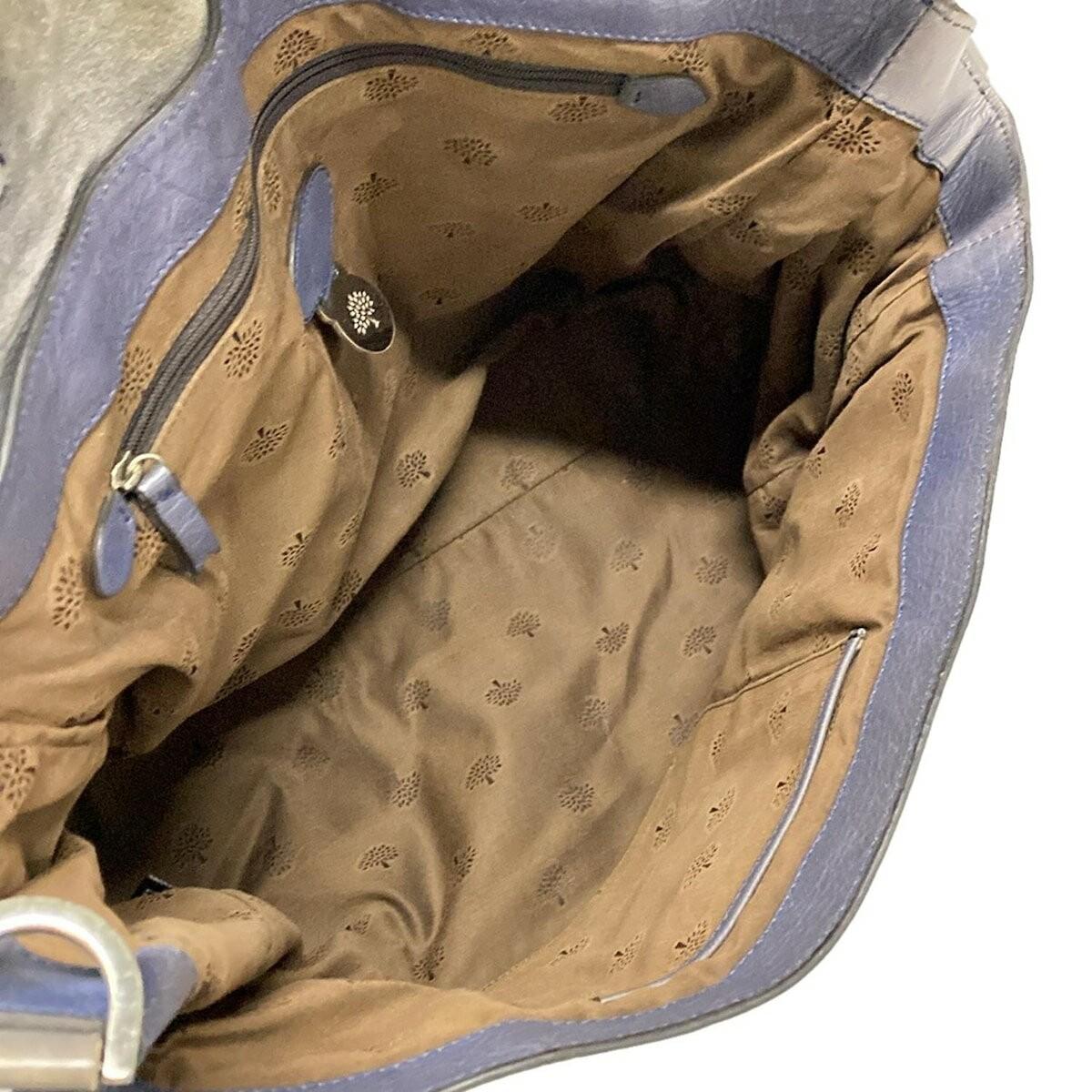 MULBERRY Hand Bag Tote Purse Turn Lock Leather Blue Gray Authentic
