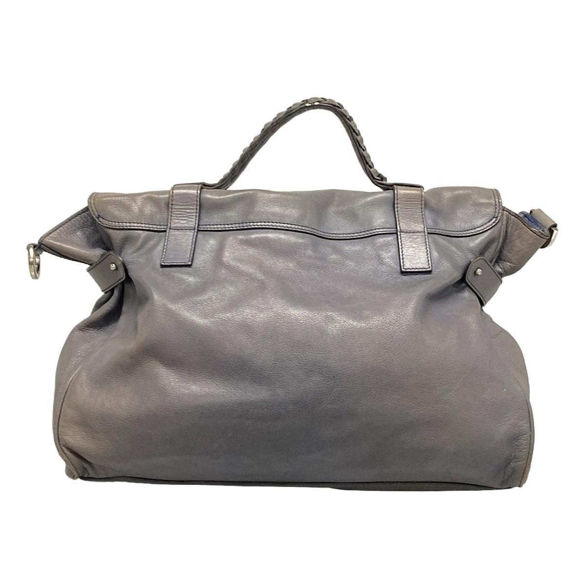 MULBERRY Hand Bag Tote Purse Turn Lock Leather Blue Gray Authentic