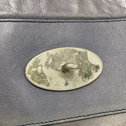 MULBERRY Hand Bag Tote Purse Turn Lock Leather Blue Gray Authentic
