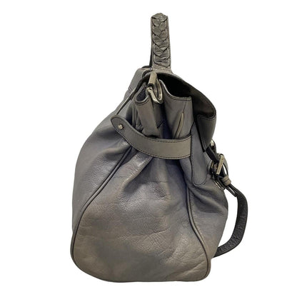 MULBERRY Hand Bag Tote Purse Turn Lock Leather Blue Gray Authentic