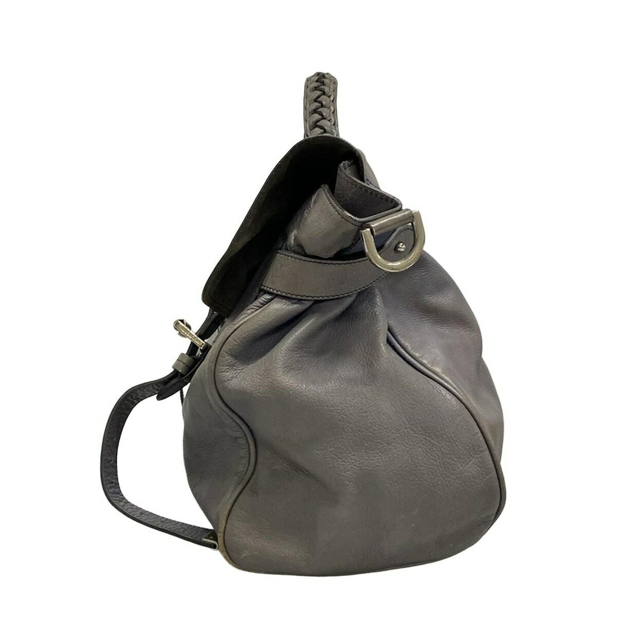 MULBERRY Hand Bag Tote Purse Turn Lock Leather Blue Gray Authentic