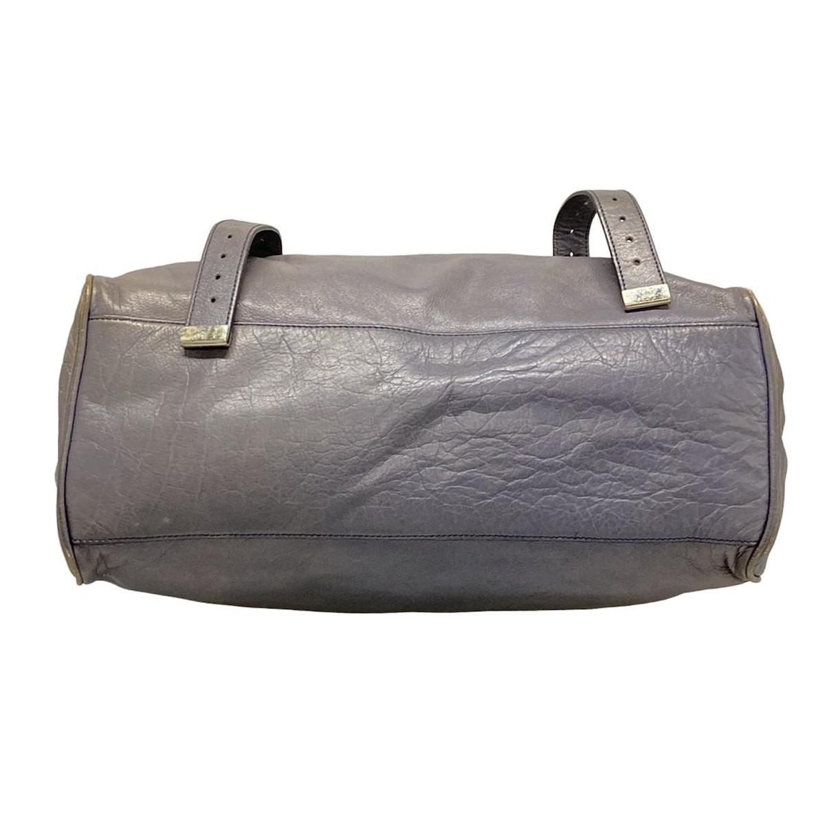 MULBERRY Hand Bag Tote Purse Turn Lock Leather Blue Gray Authentic