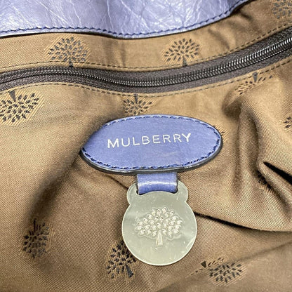 MULBERRY Hand Bag Tote Purse Turn Lock Leather Blue Gray Authentic