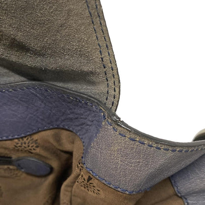 MULBERRY Hand Bag Tote Purse Turn Lock Leather Blue Gray Authentic