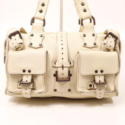 MULBERRY Hand Bag Tote Purse Boston Leather Off White Authentic