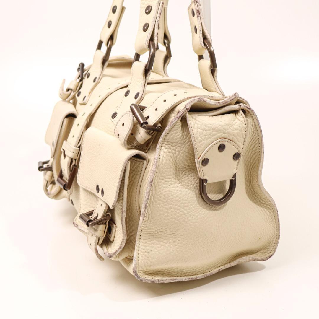 MULBERRY Hand Bag Tote Purse Boston Leather Off White Authentic