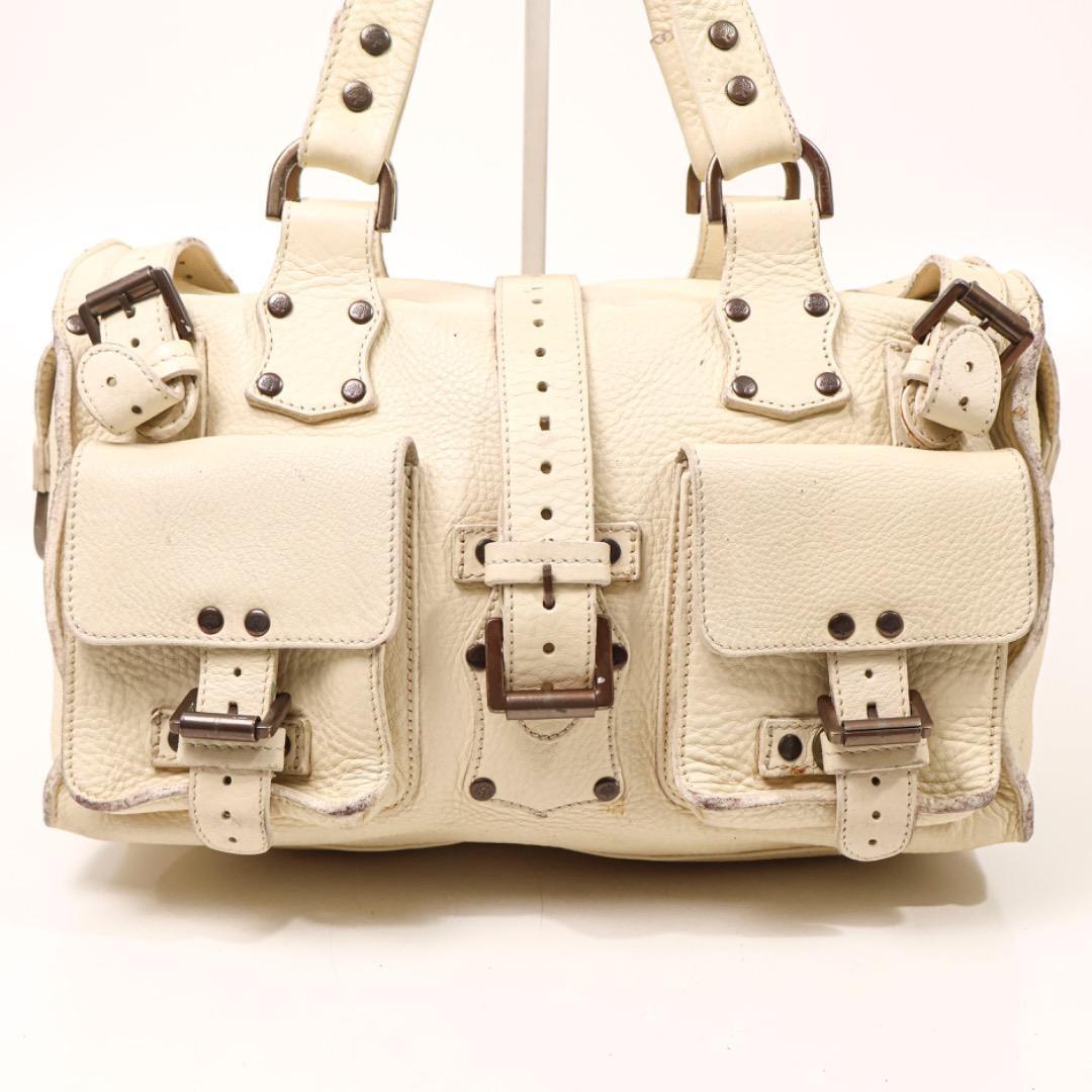 MULBERRY Hand Bag Tote Purse Boston Leather Off White Authentic