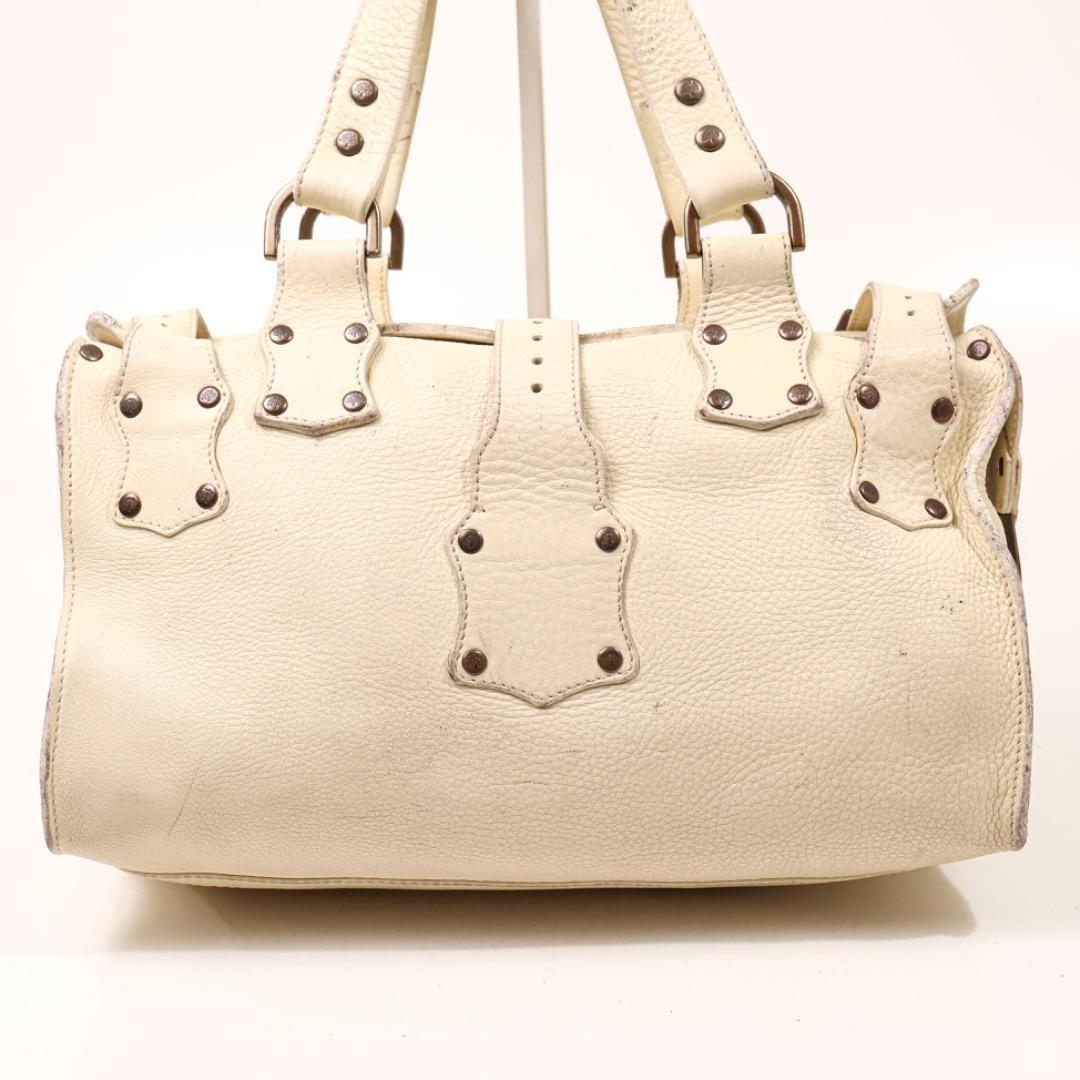 MULBERRY Hand Bag Tote Purse Boston Leather Off White Authentic