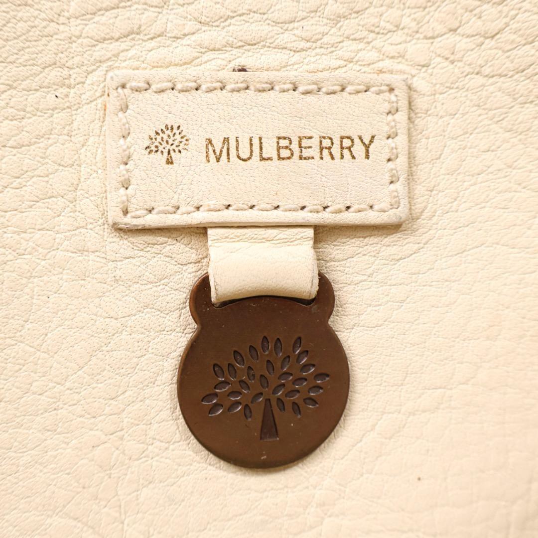 MULBERRY Hand Bag Tote Purse Boston Leather Off White Authentic