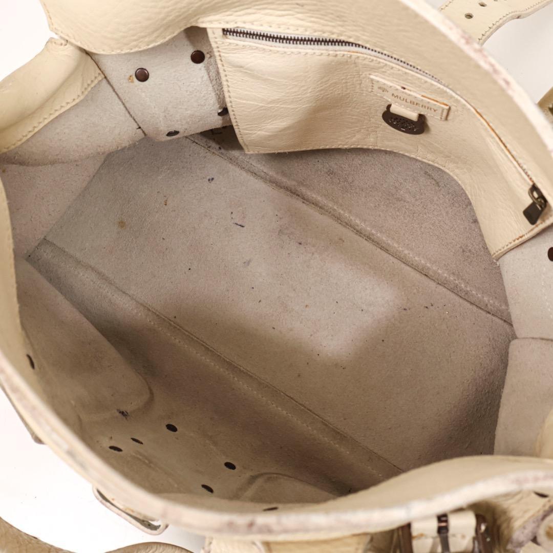 MULBERRY Hand Bag Tote Purse Boston Leather Off White Authentic