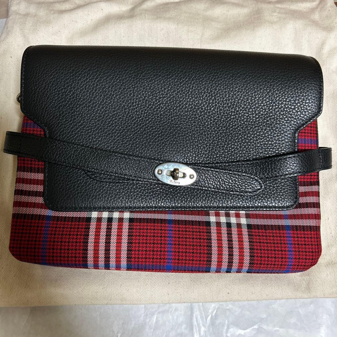 MULBERRY Clutch Bag Second Bag Belted Bayswater Satchel Tartan Check Canvas Auth