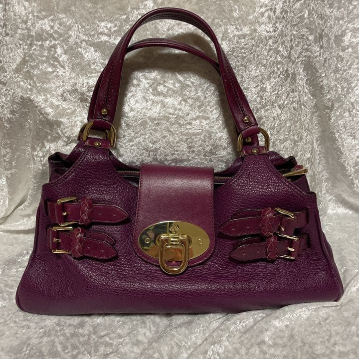 MULBERRY Hand Bag Tote Purse Leather Purple Authentic