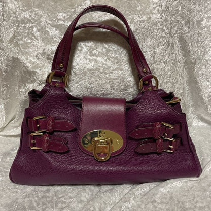 MULBERRY Hand Bag Tote Purse Leather Purple Authentic
