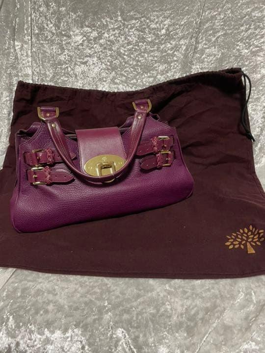 MULBERRY Hand Bag Tote Purse Leather Purple Authentic