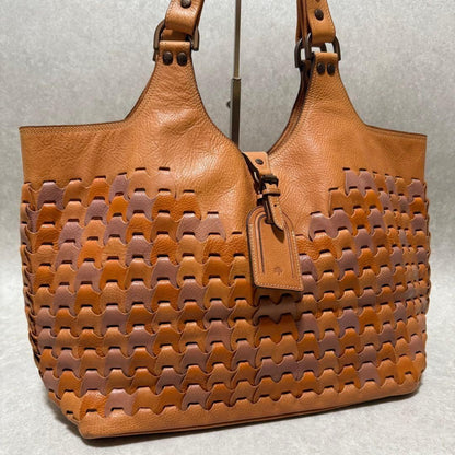 MULBERRY Hand Bag Tote Purse Leather Orange Brown Authentic
