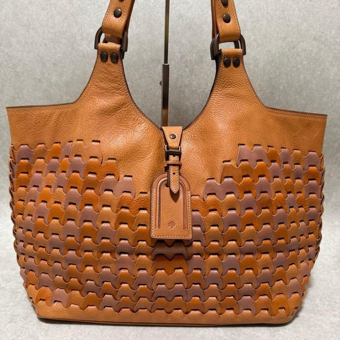 MULBERRY Hand Bag Tote Purse Leather Orange Brown Authentic