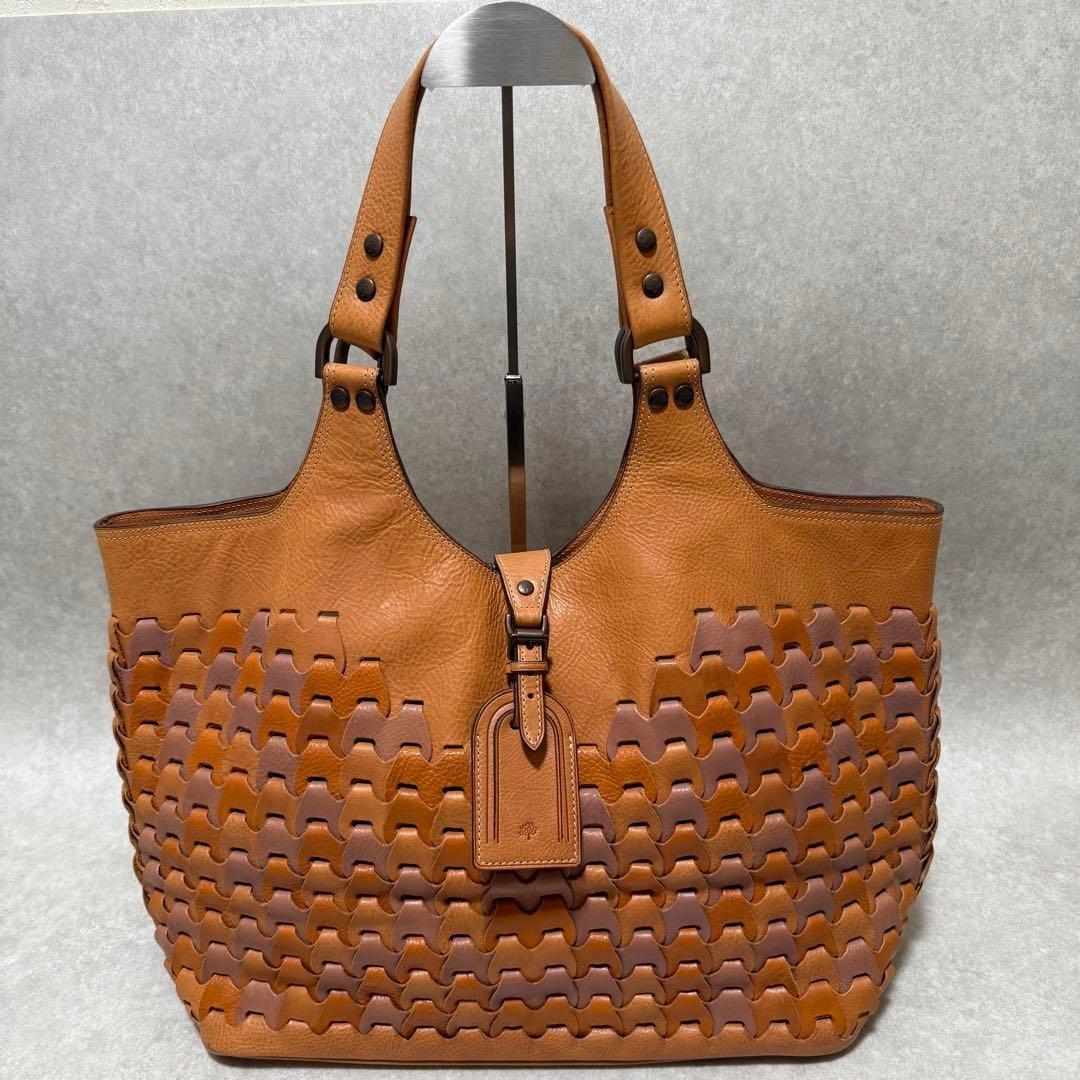 MULBERRY Hand Bag Tote Purse Leather Orange Brown Authentic