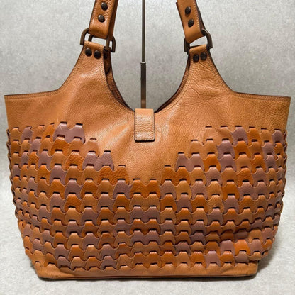 MULBERRY Hand Bag Tote Purse Leather Orange Brown Authentic