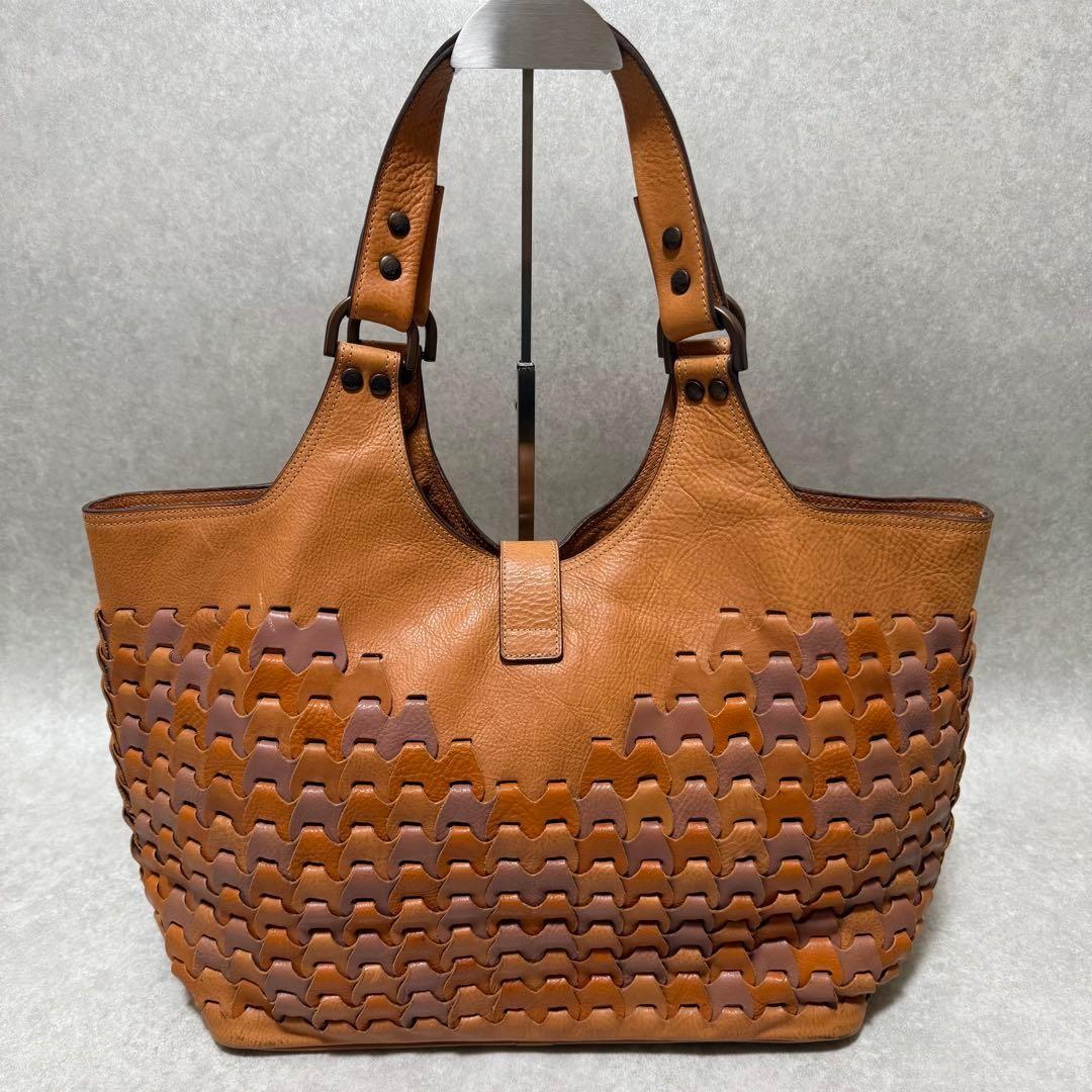 MULBERRY Hand Bag Tote Purse Leather Orange Brown Authentic