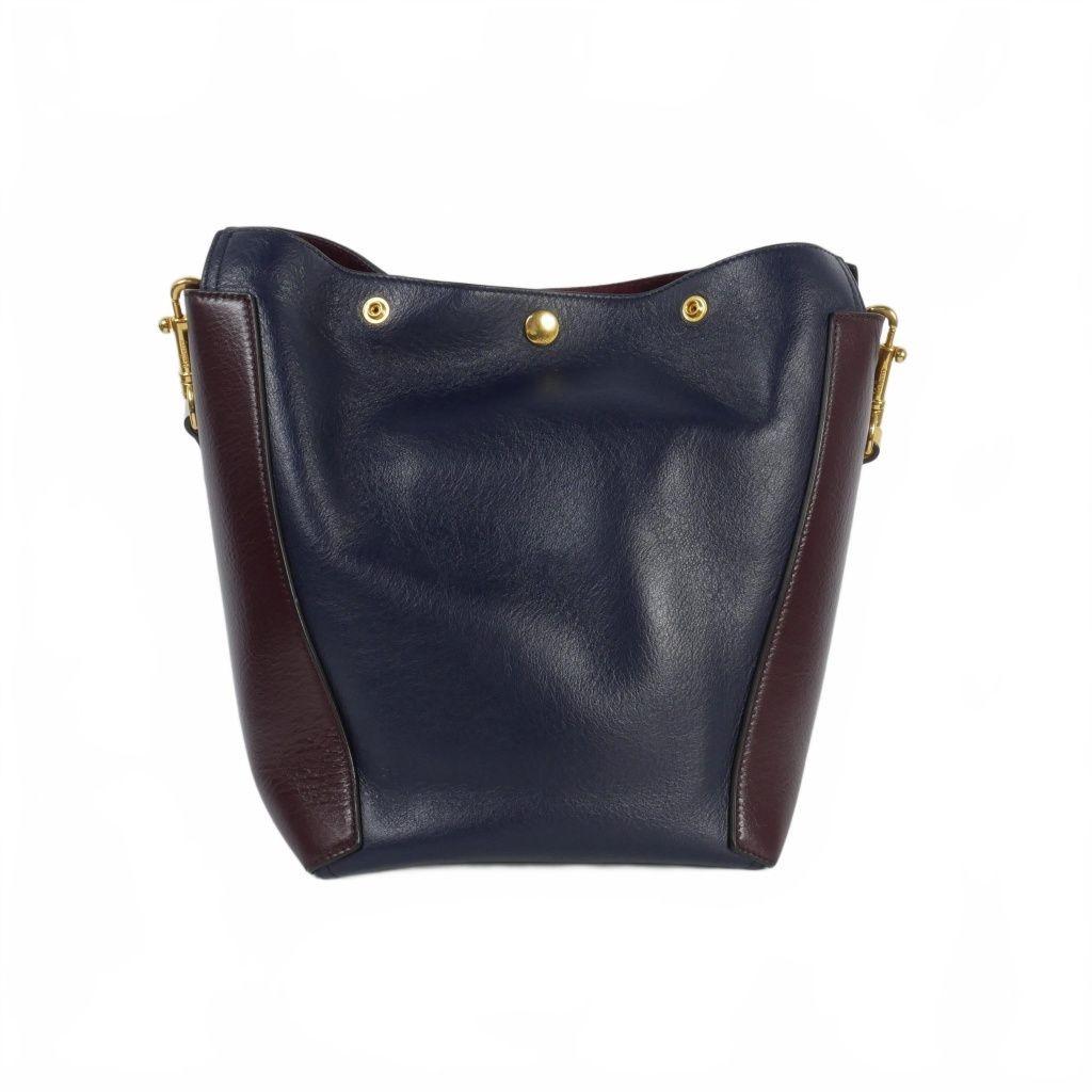 MULBERRY Shoulder Bag Purse Camden Bucket Leather Navy Brown Yellow Authentic