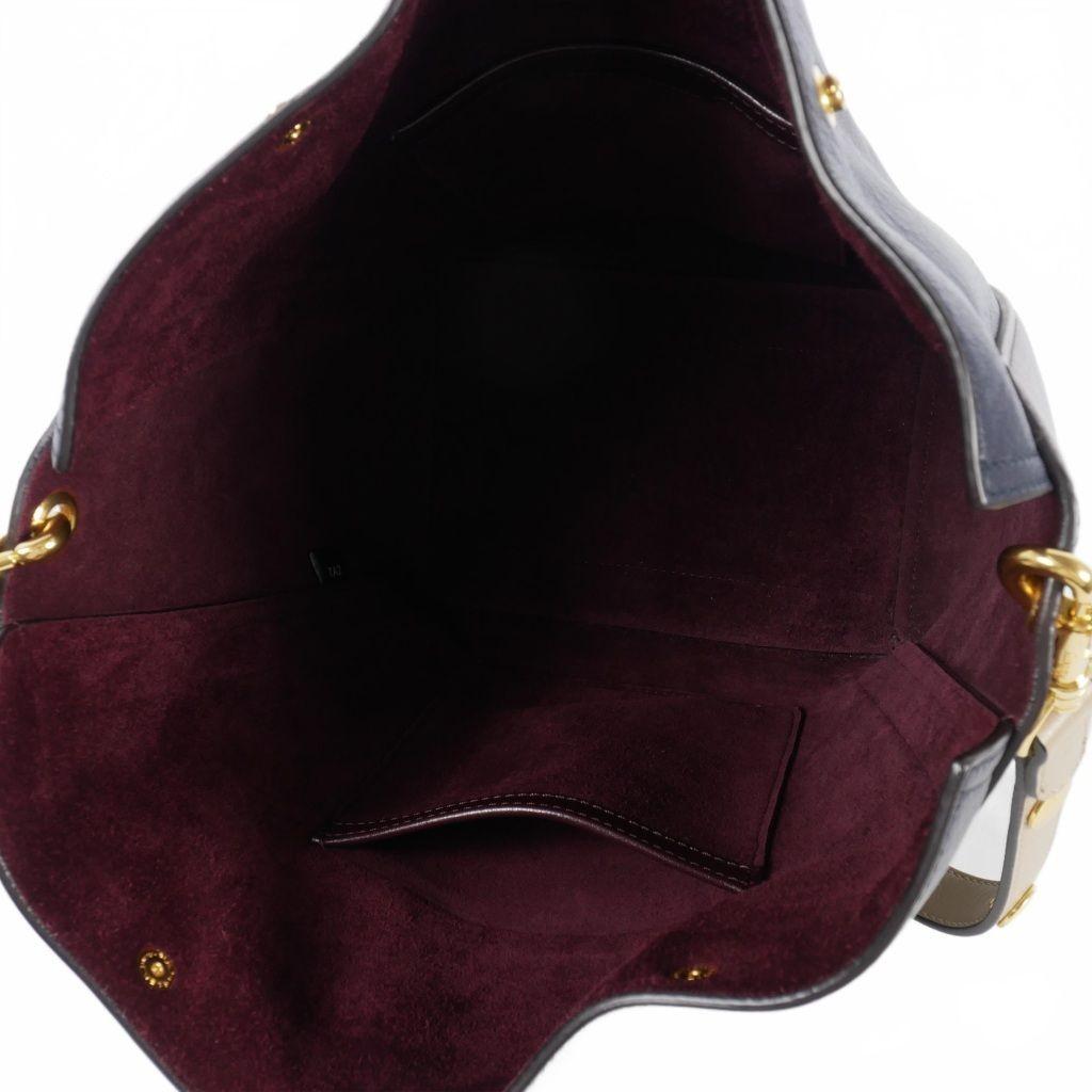 MULBERRY Shoulder Bag Purse Camden Bucket Leather Navy Brown Yellow Authentic