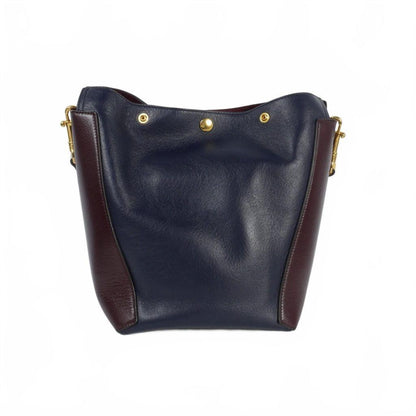 MULBERRY Shoulder Bag Purse Camden Bucket Leather Navy Brown Yellow Authentic