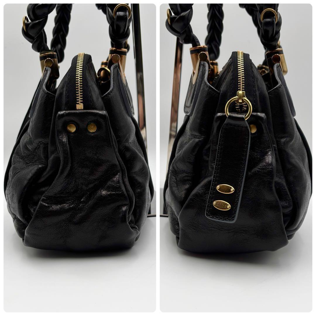 Chloe Hand Bag Tote Purse Satchel Bag Eloise Leather Black Authentic