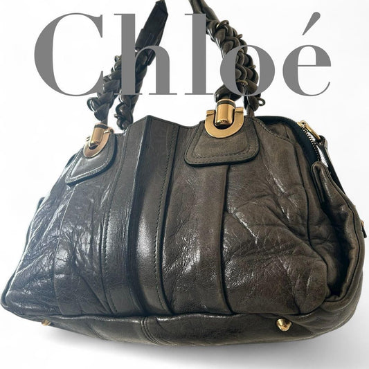 Chloe Hand Bag Tote Purse Eloise Leather Khaki Authentic