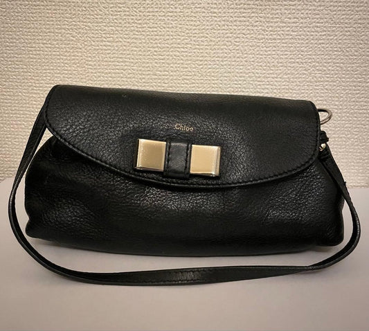 Chloe Shoulder Bag Purse 2way LILY Leather Black Authentic