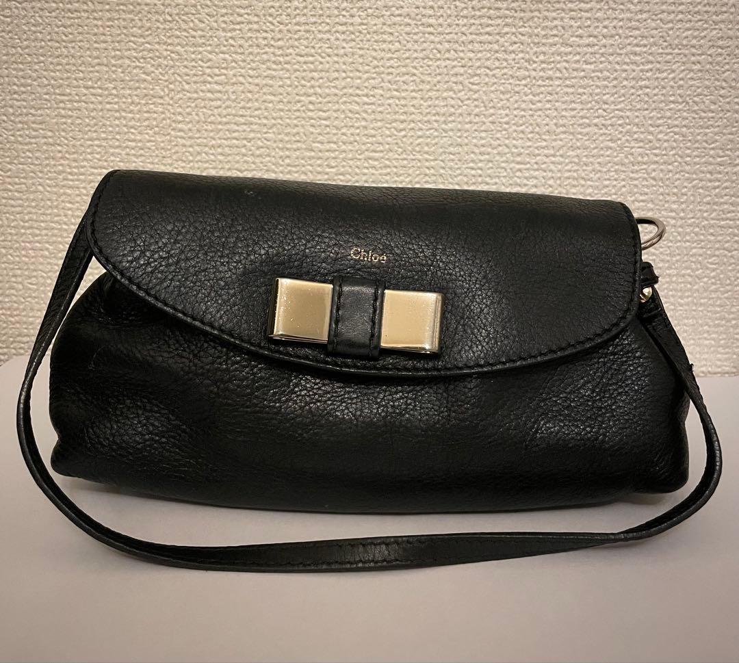 Chloe Shoulder Bag Purse 2way LILY Leather Black Authentic