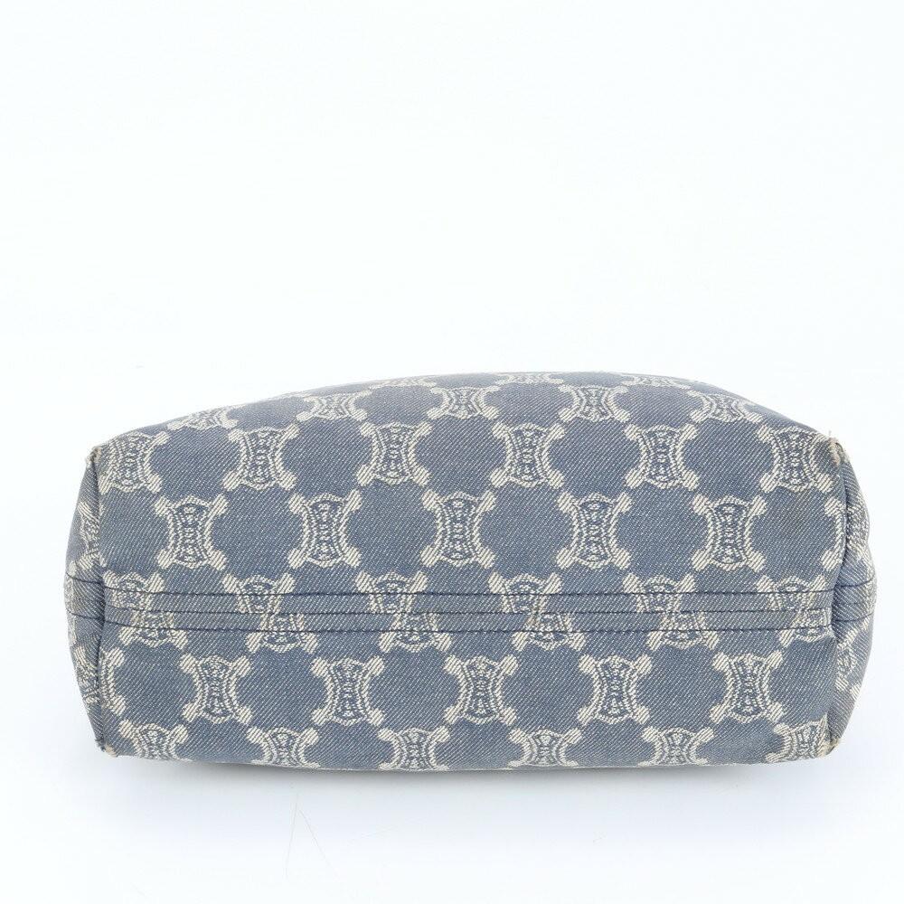 CELINE Hand Bag Tote Purse Macadam Denim Canvas Leather Blue Brown Authentic