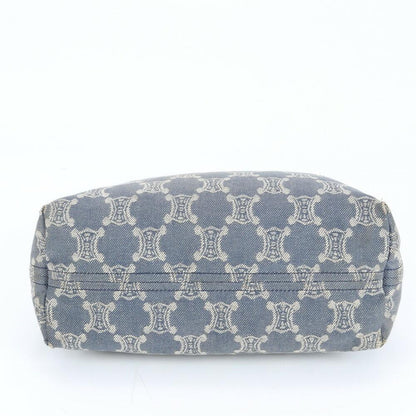 CELINE Hand Bag Tote Purse Macadam Denim Canvas Leather Blue Brown Authentic