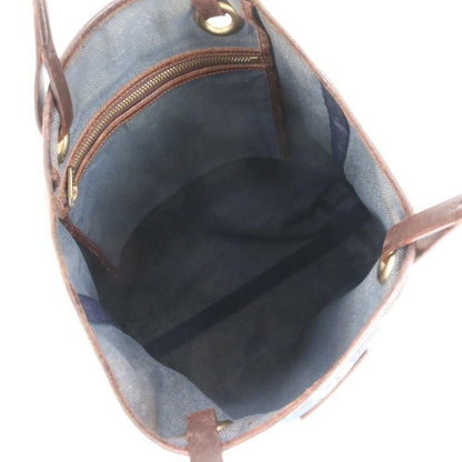 CELINE Hand Bag Tote Purse Macadam Denim Canvas Leather Blue Brown Authentic
