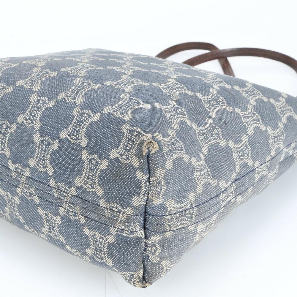 CELINE Hand Bag Tote Purse Macadam Denim Canvas Leather Blue Brown Authentic