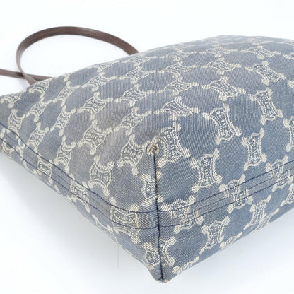 CELINE Hand Bag Tote Purse Macadam Denim Canvas Leather Blue Brown Authentic