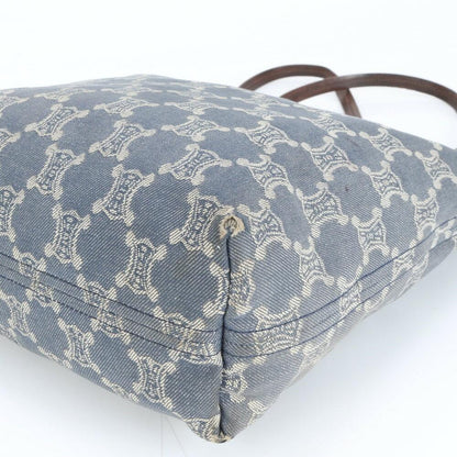 CELINE Hand Bag Tote Purse Macadam Denim Canvas Leather Blue Brown Authentic