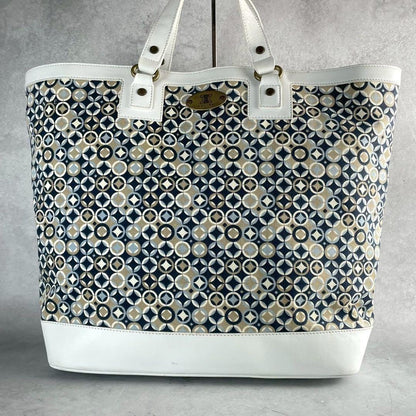 CELINE Hand Bag Tote Purse Leather Canvas Multicolor White Authentic