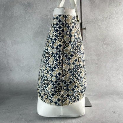 CELINE Hand Bag Tote Purse Leather Canvas Multicolor White Authentic