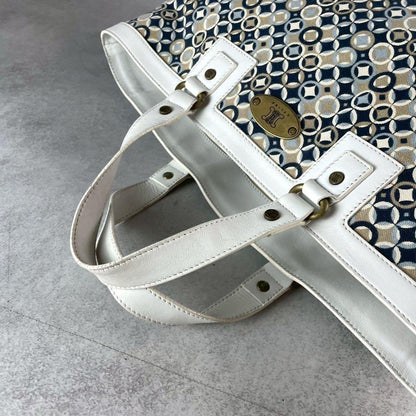 CELINE Hand Bag Tote Purse Leather Canvas Multicolor White Authentic