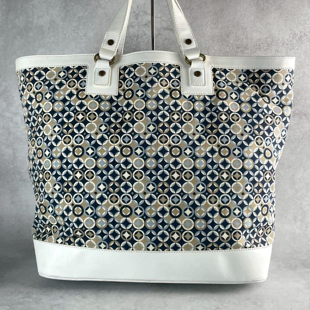 CELINE Hand Bag Tote Purse Leather Canvas Multicolor White Authentic