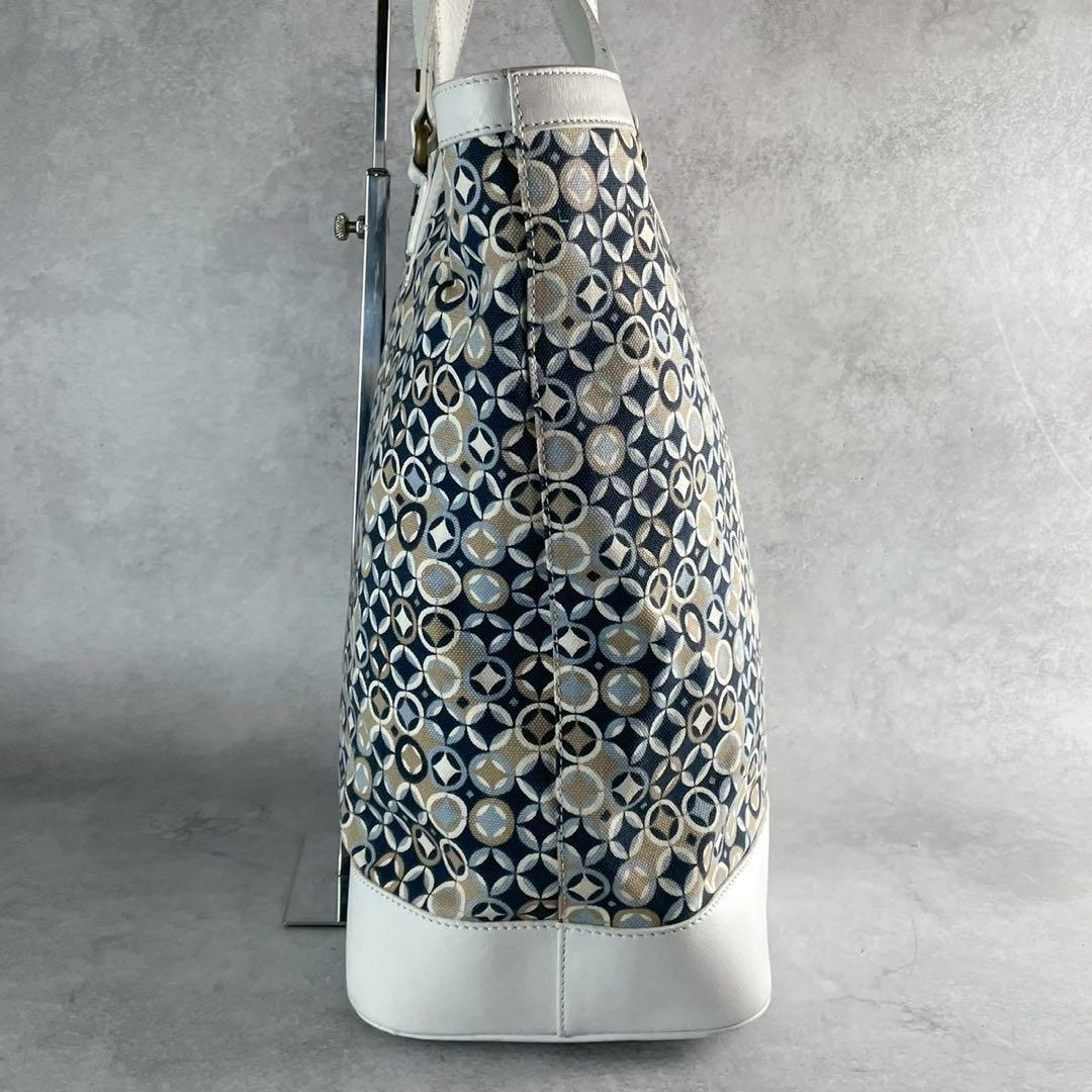 CELINE Hand Bag Tote Purse Leather Canvas Multicolor White Authentic