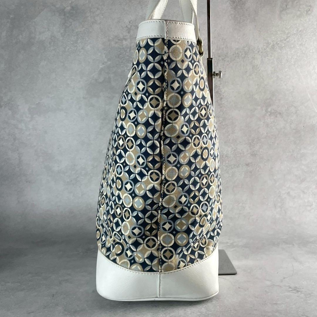 CELINE Hand Bag Tote Purse Leather Canvas Multicolor White Authentic