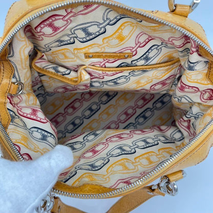 CELINE Hand Bag Tote Purse Mini Boston Leather Yellow Authentic
