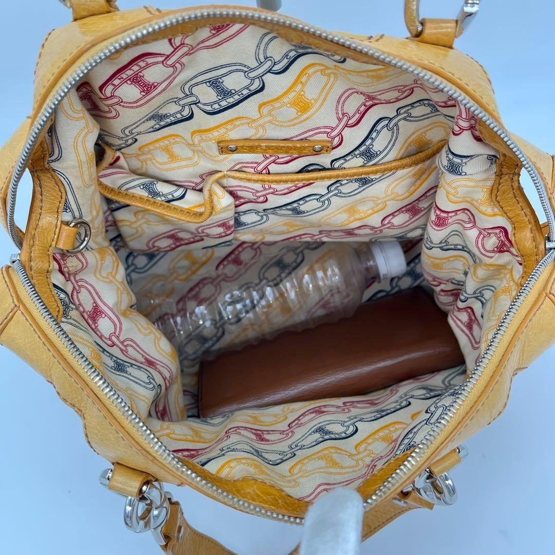 CELINE Hand Bag Tote Purse Mini Boston Leather Yellow Authentic