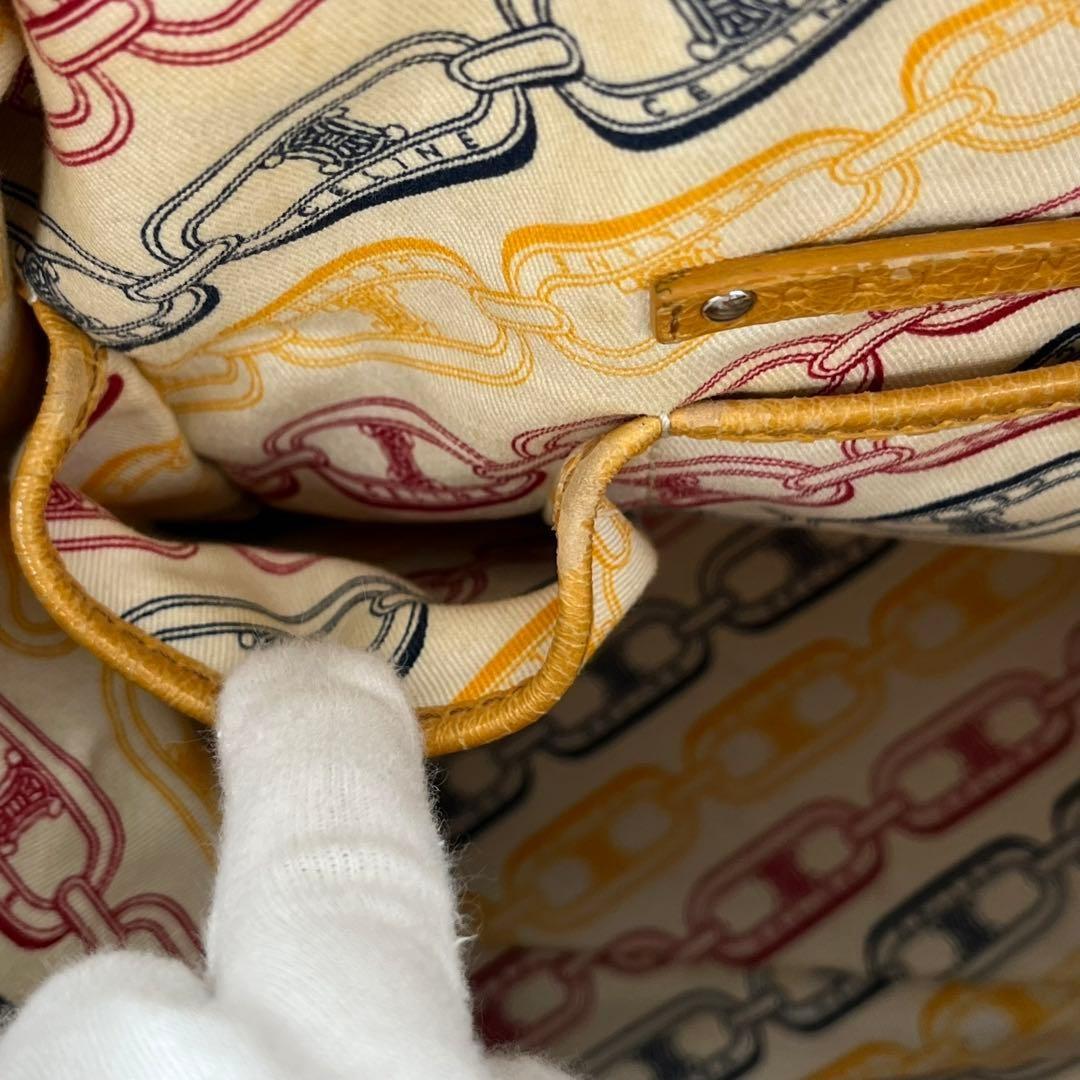 CELINE Hand Bag Tote Purse Mini Boston Leather Yellow Authentic