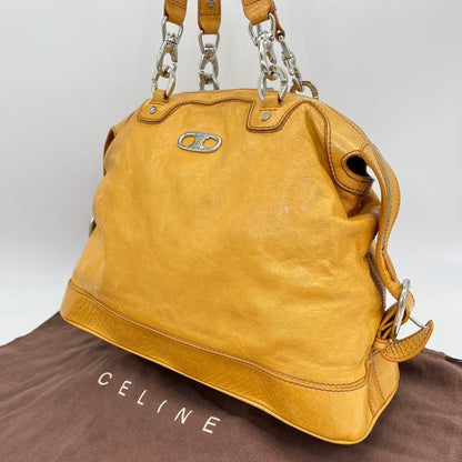 CELINE Hand Bag Tote Purse Mini Boston Leather Yellow Authentic