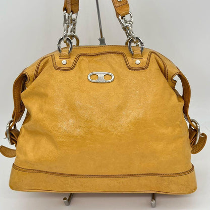 CELINE Hand Bag Tote Purse Mini Boston Leather Yellow Authentic