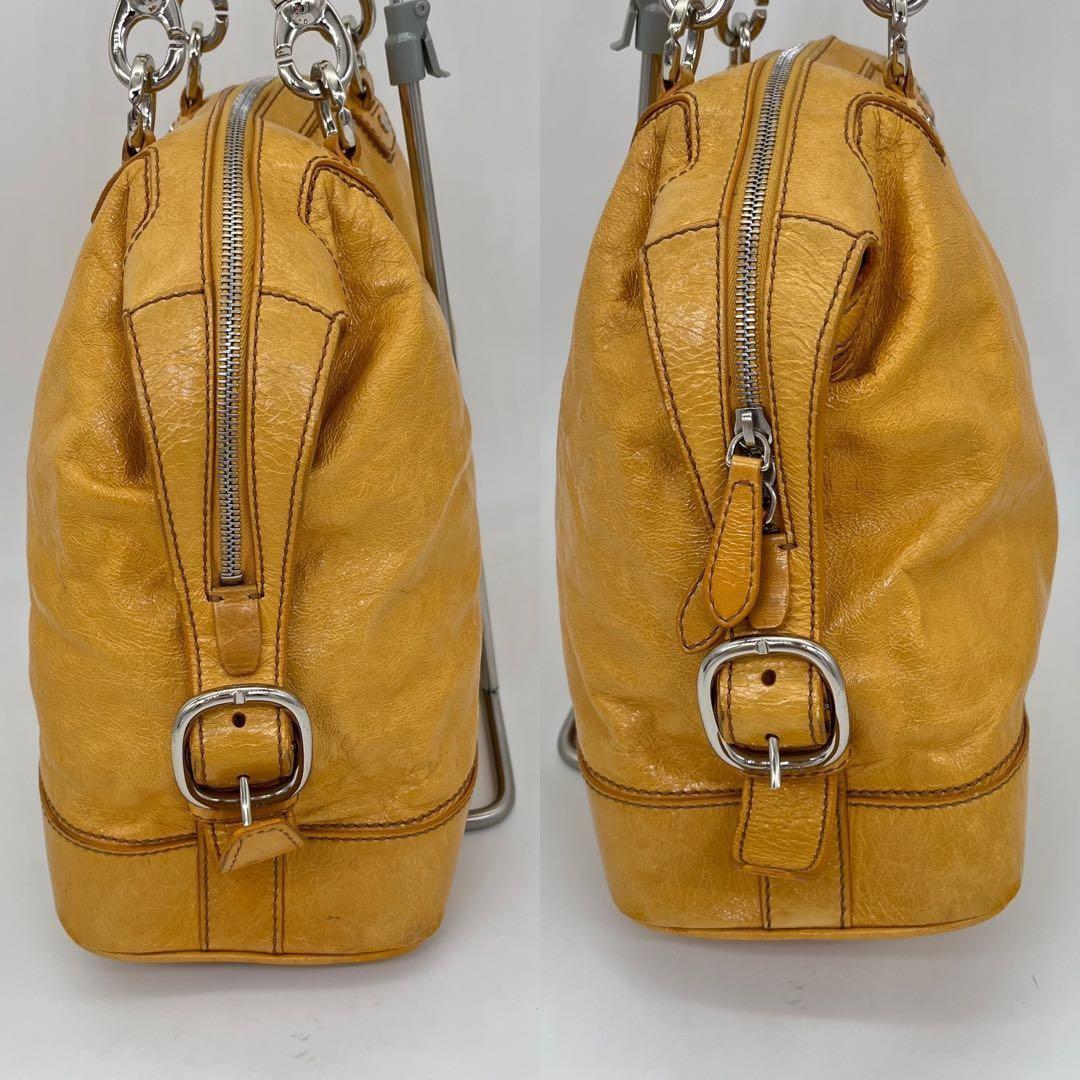 CELINE Hand Bag Tote Purse Mini Boston Leather Yellow Authentic