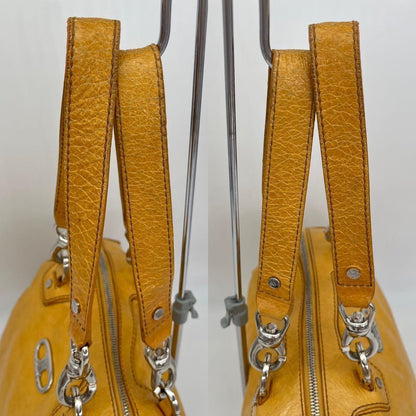 CELINE Hand Bag Tote Purse Mini Boston Leather Yellow Authentic